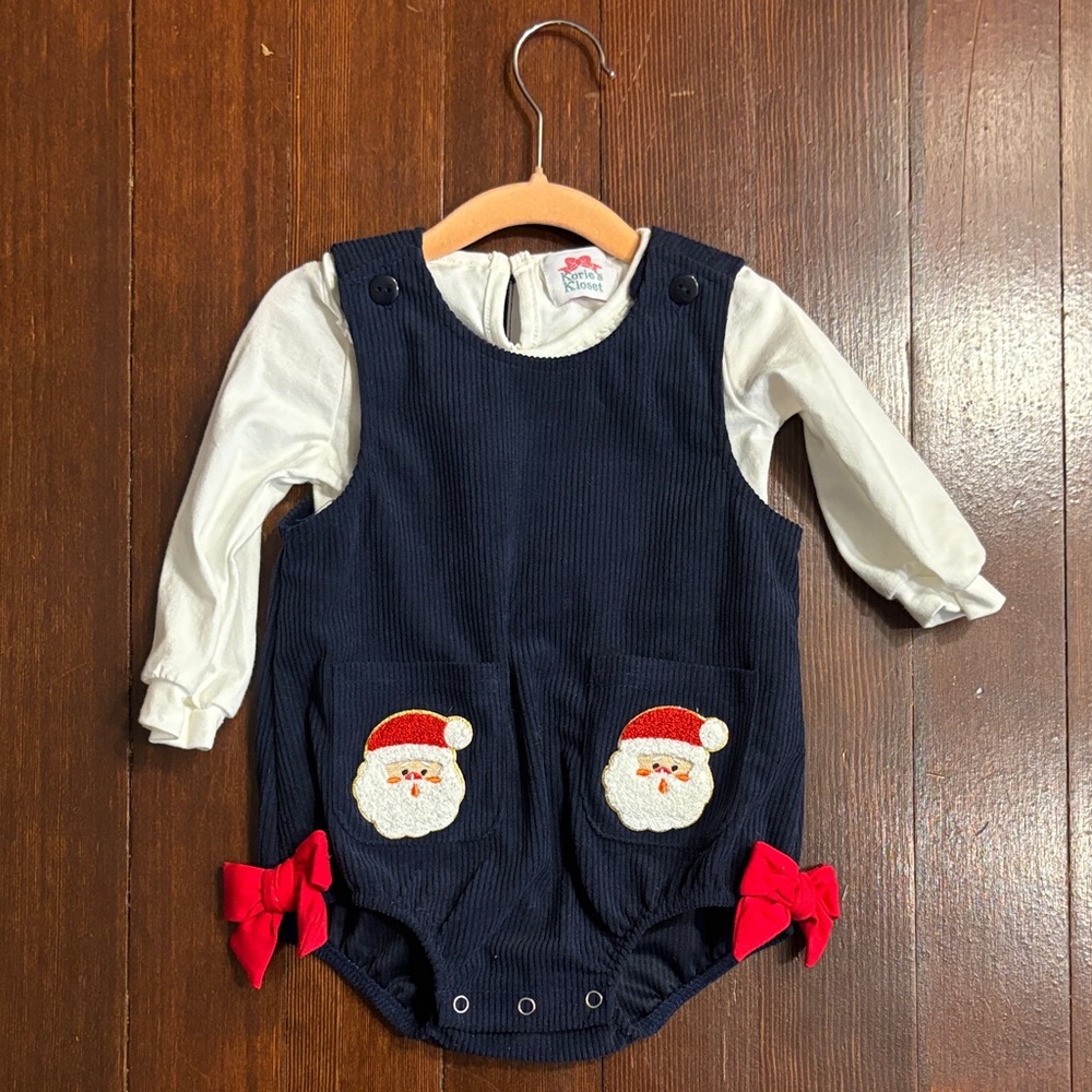 Navy Blue Santa Romper with Red Bows